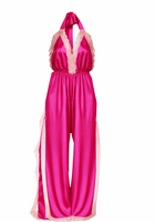 Hot Pink Long Open Leg Halter Neck Romper - Noblesse Oblige Lingerie
