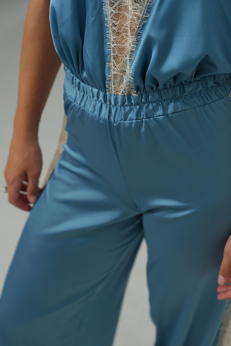 Duck Egg Long Open Leg Halter Neck Romper - Noblesse Oblige Lingerie