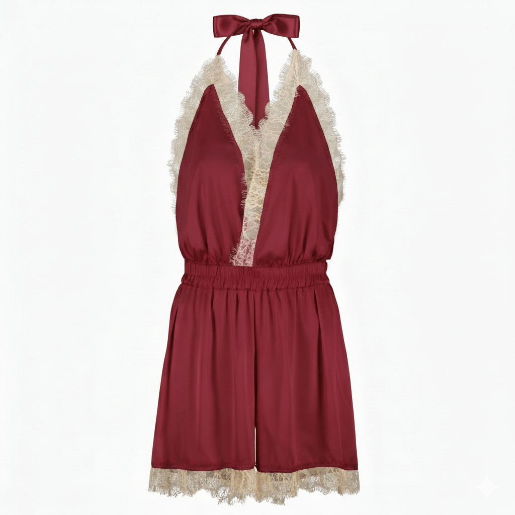 Luna Short Romper Burgundy - Noblesse Oblige Lingerie