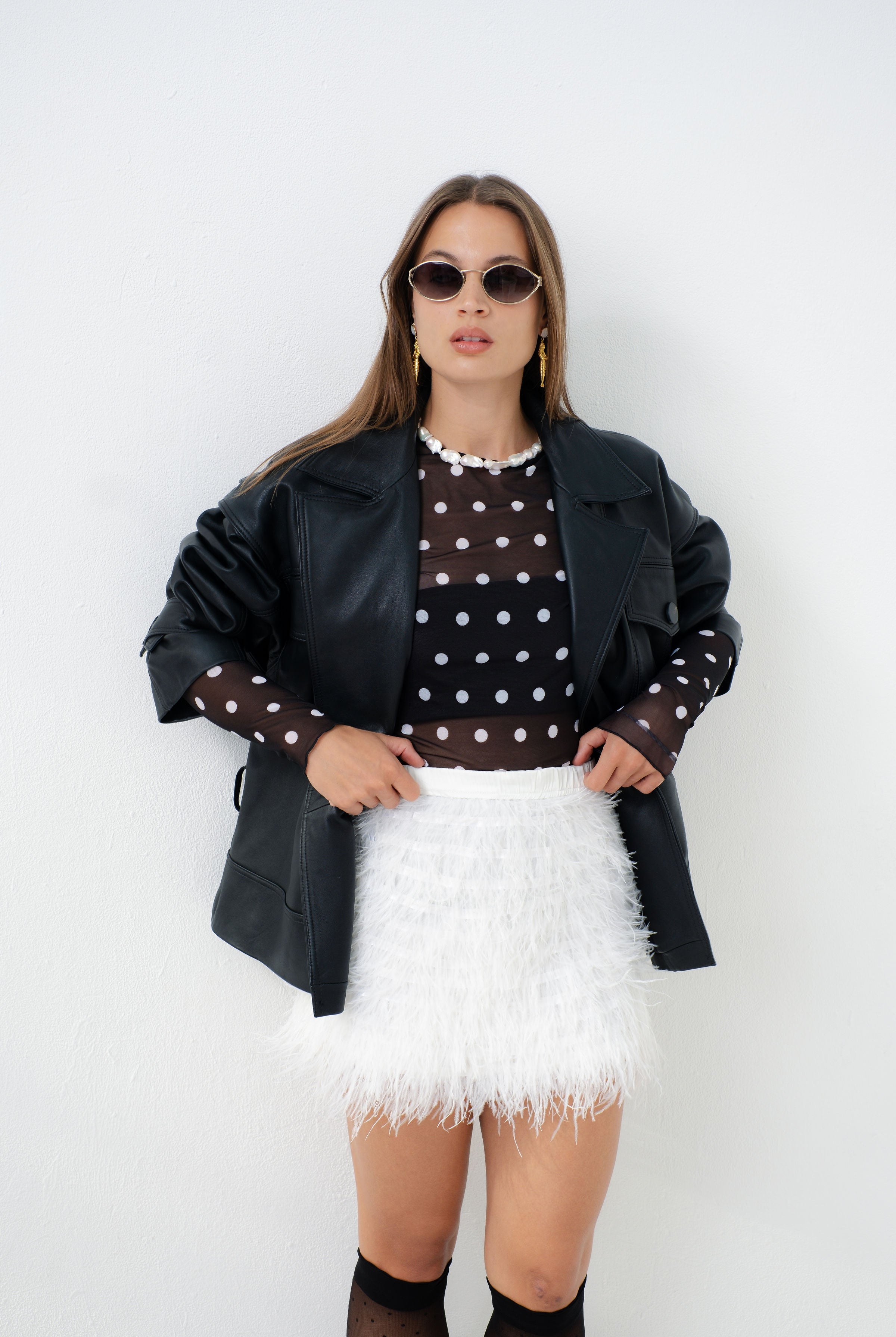 Small black polka dot on white mesh sleep shorts - Noblesse Oblige Lingerie