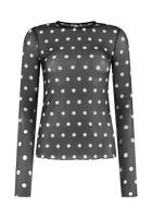 Mesh large white polka dot on black mesh top - Noblesse Oblige Lingerie