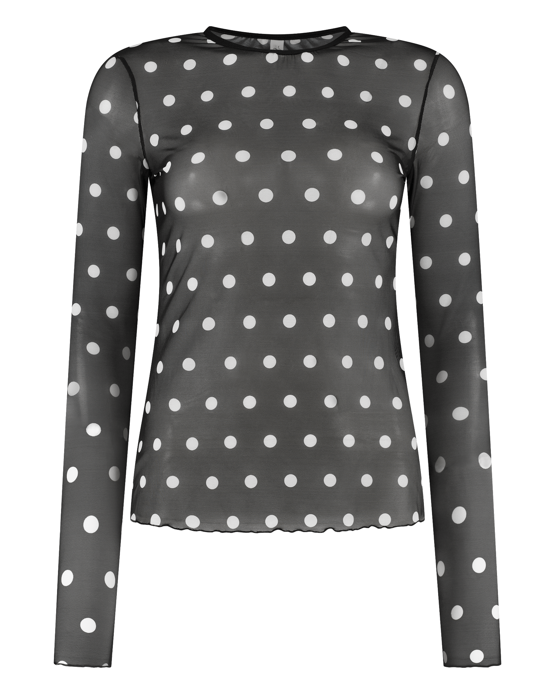 Mesh large white polka dot on black mesh top - Noblesse Oblige Lingerie
