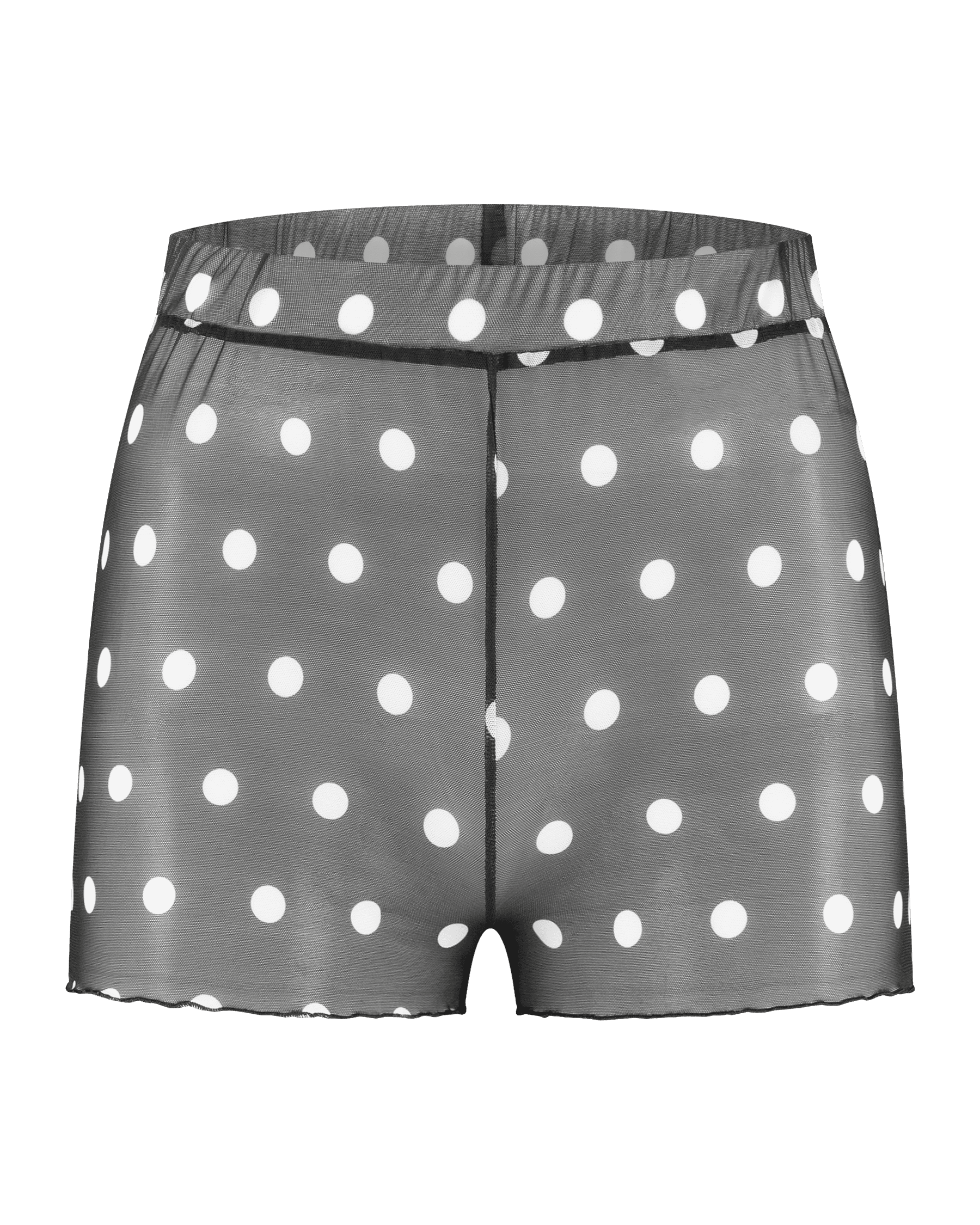Small black polka dot on white mesh sleep shorts - Noblesse Oblige Lingerie