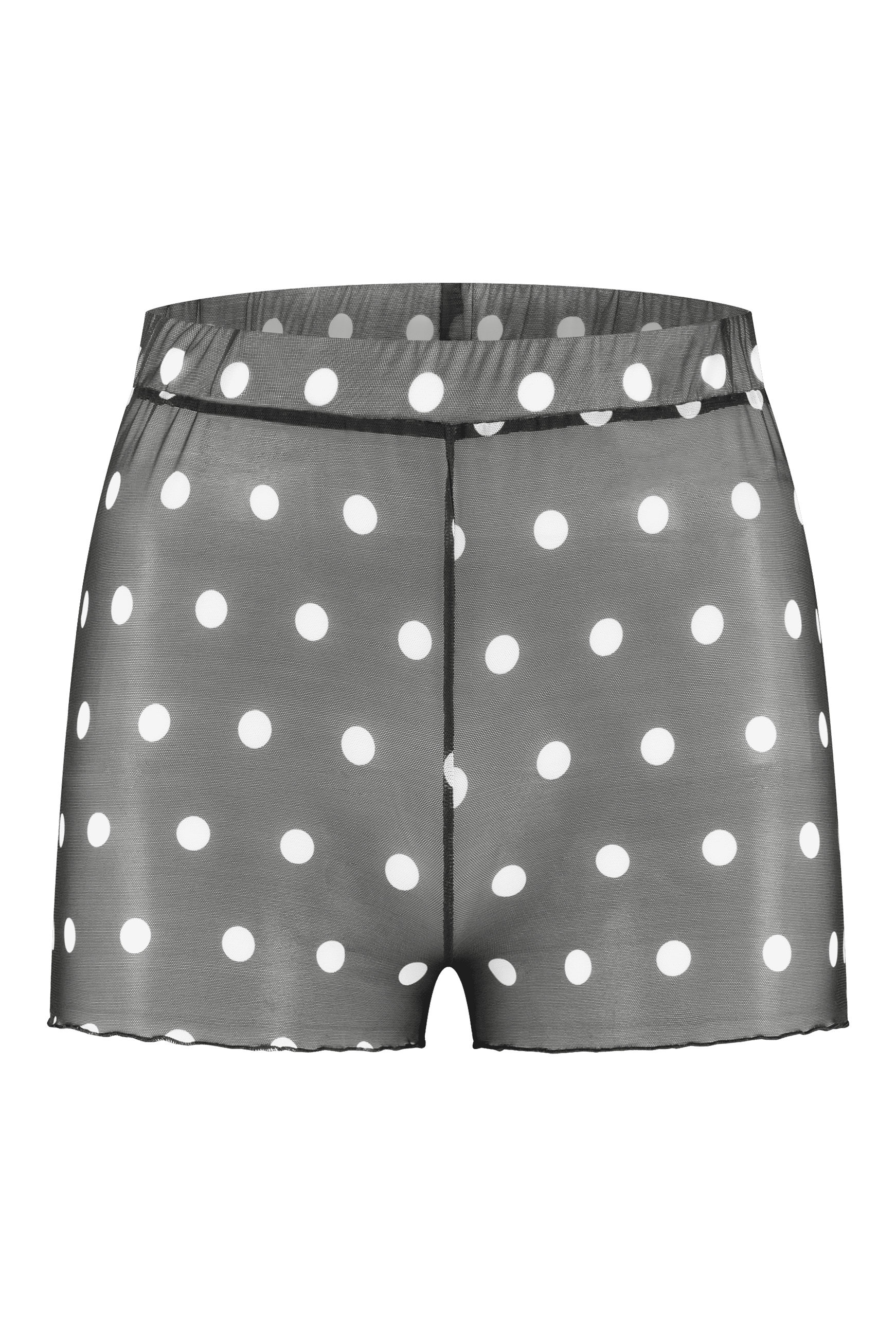Small black polka dot on white mesh sleep shorts - Noblesse Oblige Lingerie