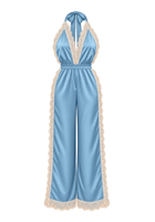 Duck Egg Long Open Leg Halter Neck Romper - Noblesse Oblige Lingerie