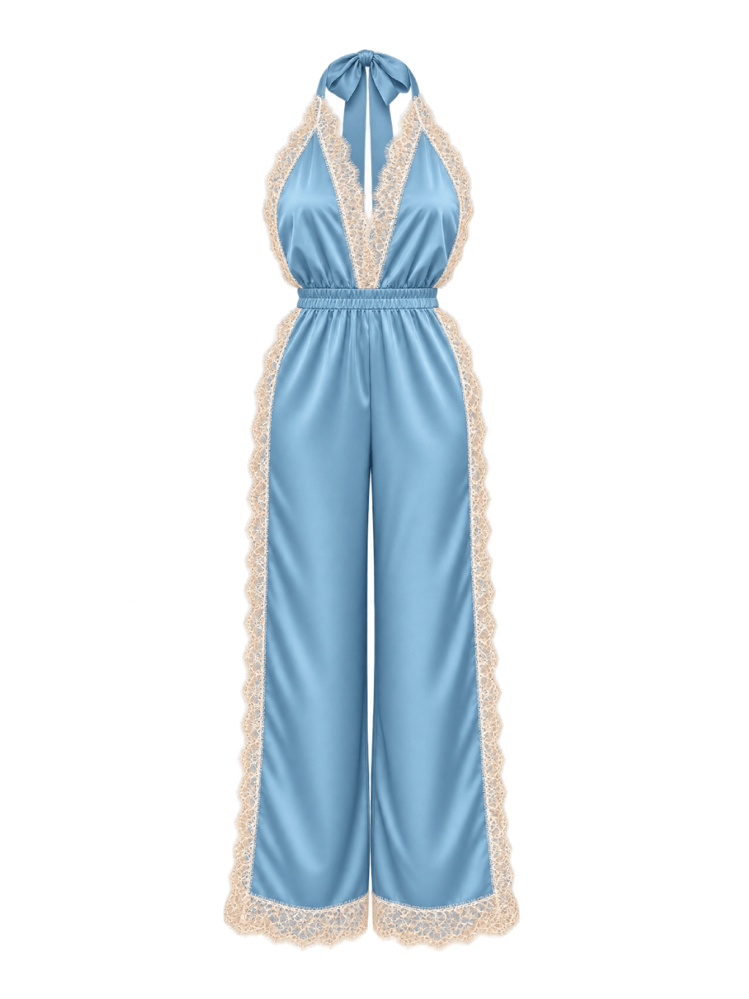 Duck Egg Long Open Leg Halter Neck Romper - Noblesse Oblige Lingerie