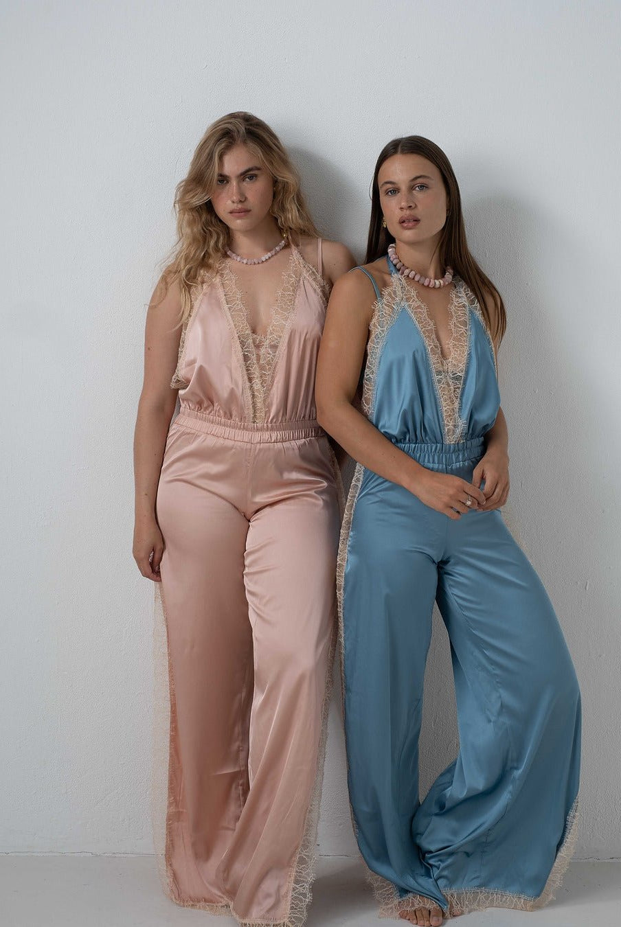 Duck Egg Long Open Leg Halter Neck Romper - Noblesse Oblige Lingerie