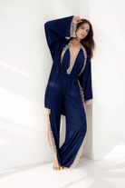 Navy Long Open Leg Halter Neck Romper - Noblesse Oblige Lingerie