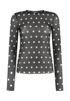 Mesh large white polka dot on black mesh top - Noblesse Oblige Lingerie