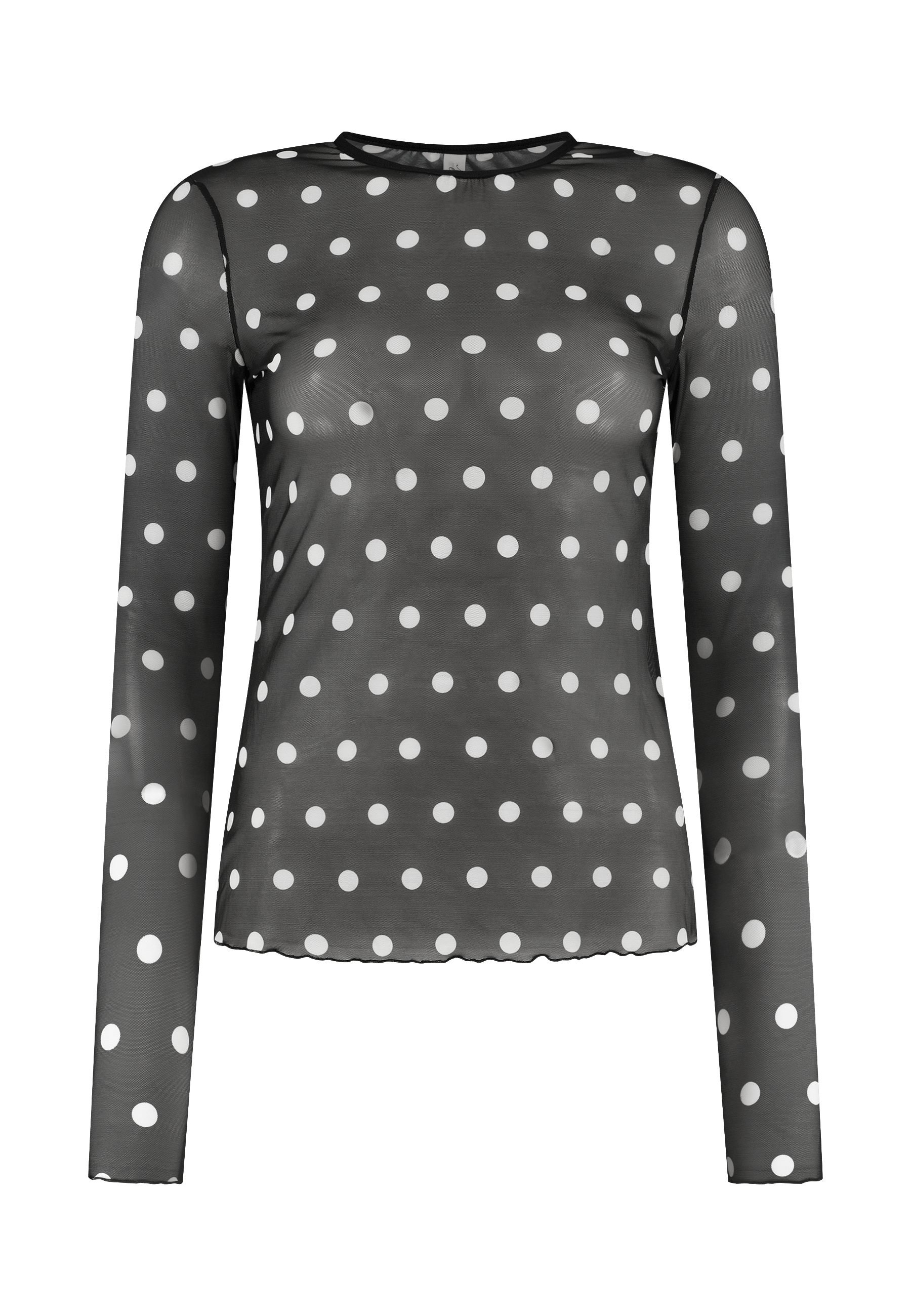Mesh large white polka dot on black mesh top - Noblesse Oblige Lingerie