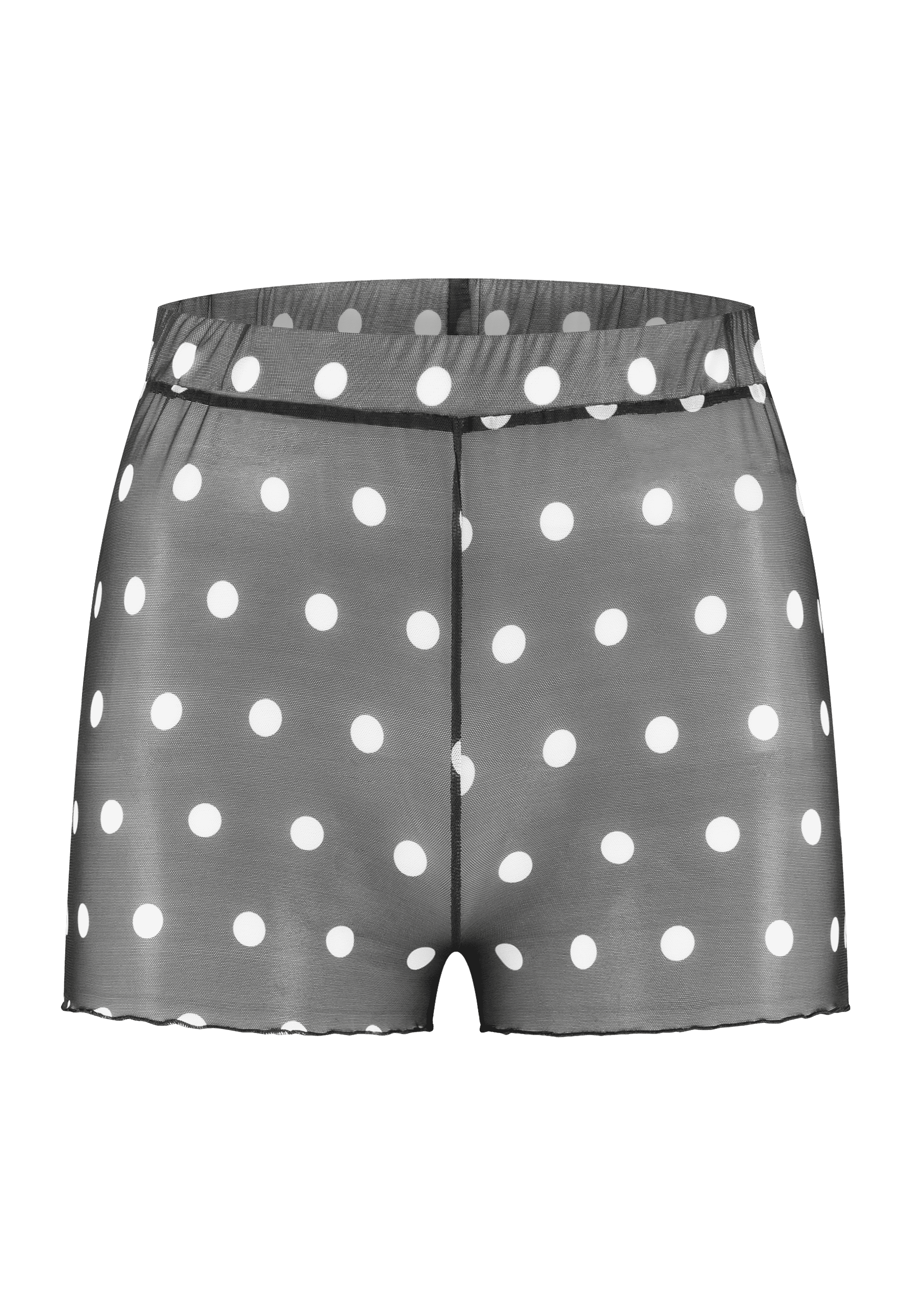 Small black polka dot on white mesh sleep shorts - Noblesse Oblige Lingerie