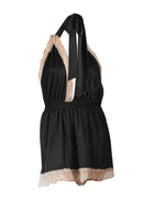 Black Lace Trimmed Halter Neck Short Romper - Noblesse Oblige Lingerie