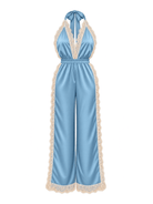 Duck Egg Long Open Leg Halter Neck Romper - Noblesse Oblige Lingerie