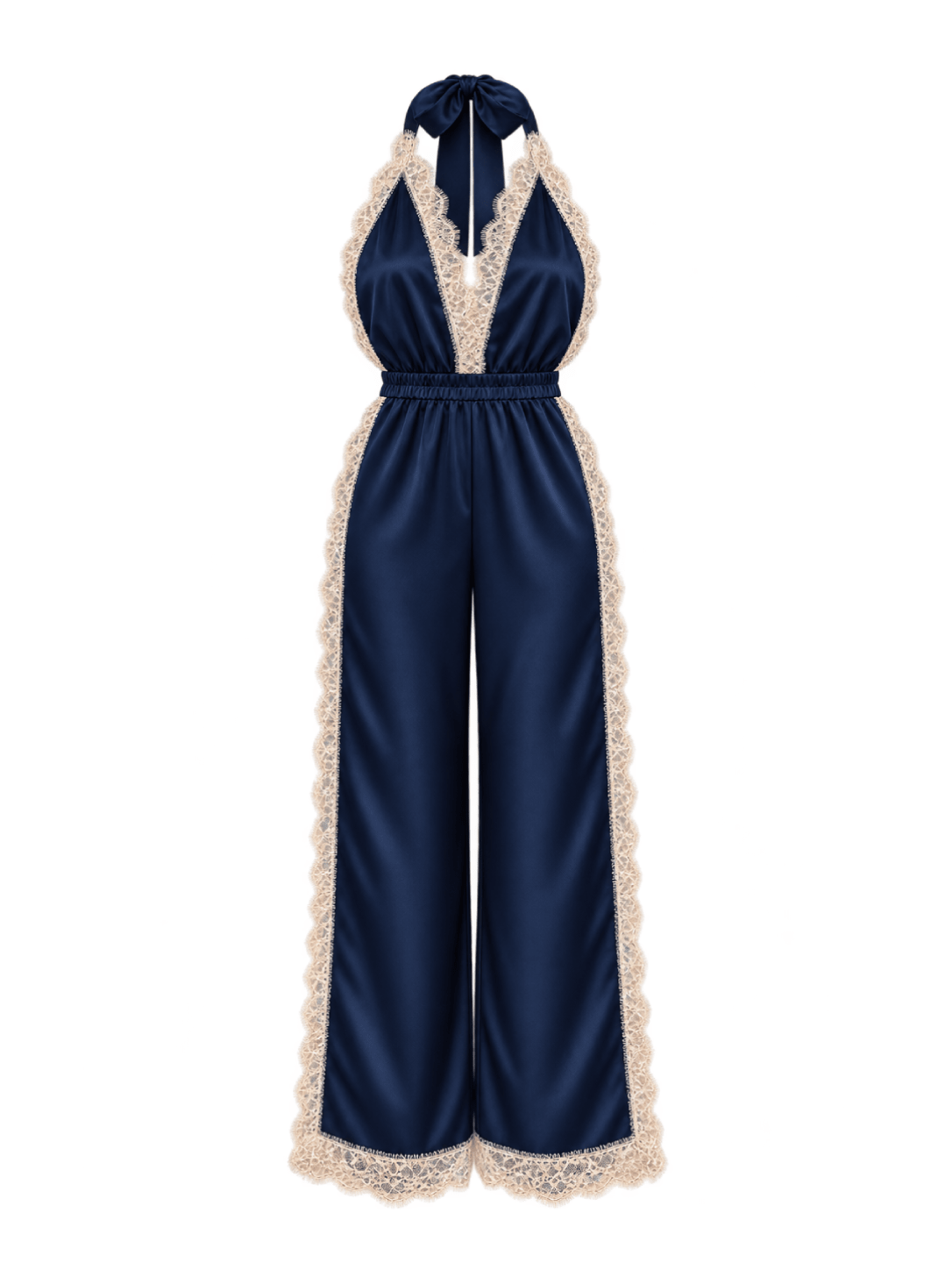 Navy Long Open Leg Halter Neck Romper - Noblesse Oblige Lingerie